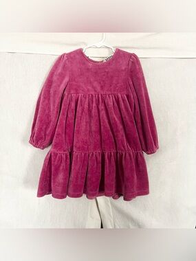 Mini Boden Tiered Velour Long Sleeve Girls Dress 3-4